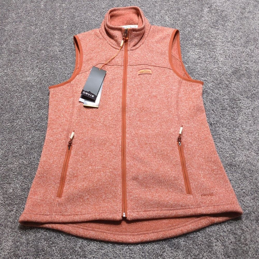 NEW‎ Orvis R65 Sweater Fleece Vest Mens Small Orange Sedna Full Zip Outdoor